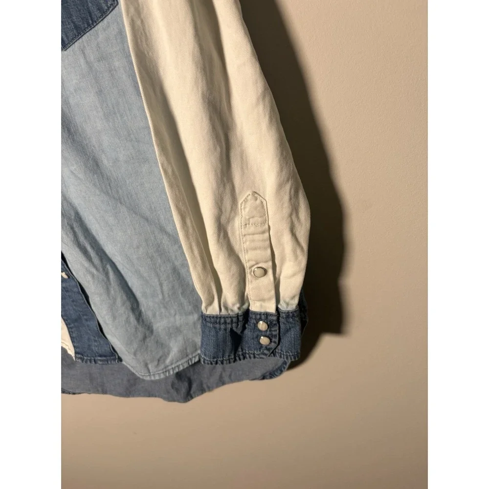 Wrangler Retro Womens Pieced Denim Western Pearl Snap Shirt Patchwork M Medium